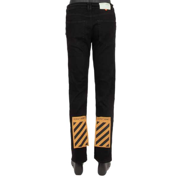 5-pockets Fleece Side Panel Jeans with removable patches at both legs and logo print by OFF-WHITE c/o Virgil Abloh