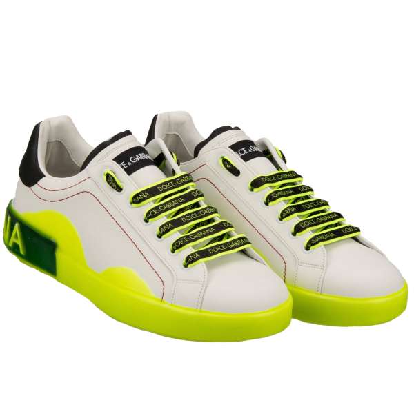 Herren Sneaker PORTOFINO mit DG Logo in Weiß, Neon Gelb und Schwarz von DOLCE & GABBANA