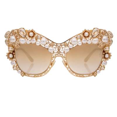 Filigree Baroque Crystal Pearl Metal Sunglasses DG 2188 Gold