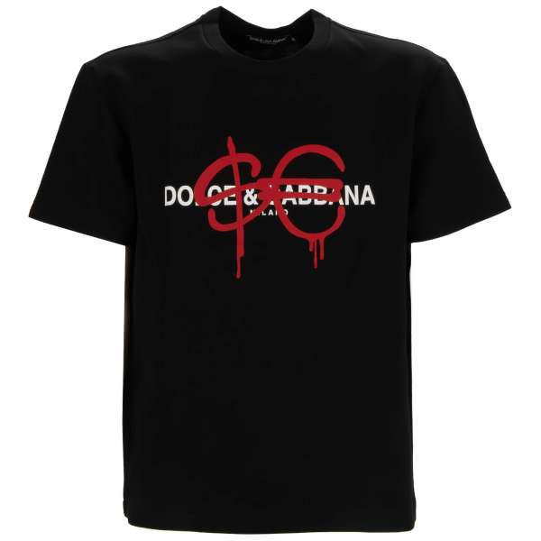 Baumwolle T-Shirt mit DG Logo Sfera Ebbasta Design Kooperation Dollar Euro Patch in Schwarz von DOLCE & GABBANA