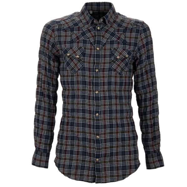 Western style checked shirt with knitted design in blue by DOLCE & GABBANA