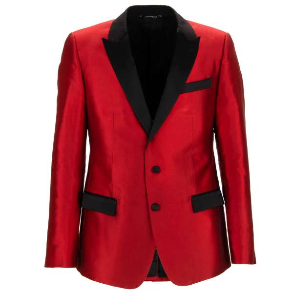 Sakko / Blazer SICILIA aus Seide mit Kontrast spitzem Revers in Rot und Schwarz von DOLCE & GABBANA