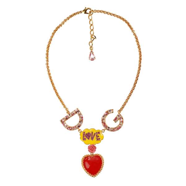 "Fumetti Cartoons" Chocker Kette mit Kristallen DG Logo, Herz, Rose und Love in gold, rot und gelb von DOLCE & GABBANA 