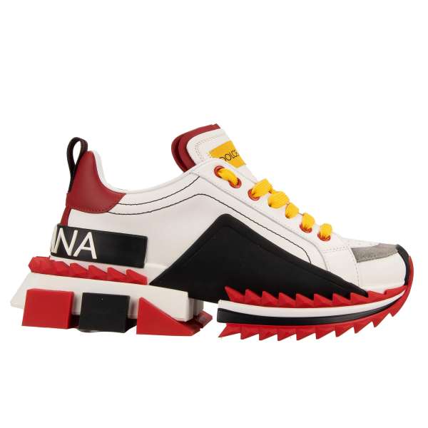 Lace-Up Sneaker SUPER KING for men with platform and DG logo in red, white and black by DOLCE & GABBANA