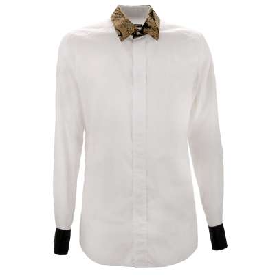 Baroque Jacquard Collar Cotton Shirt Gold White 41 M L