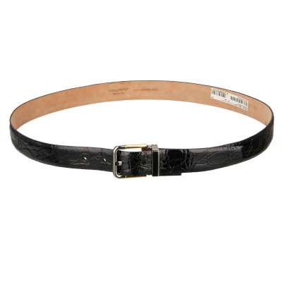 Gold Metal Buckle Croco Leather Belt Brown 95 38 90 36