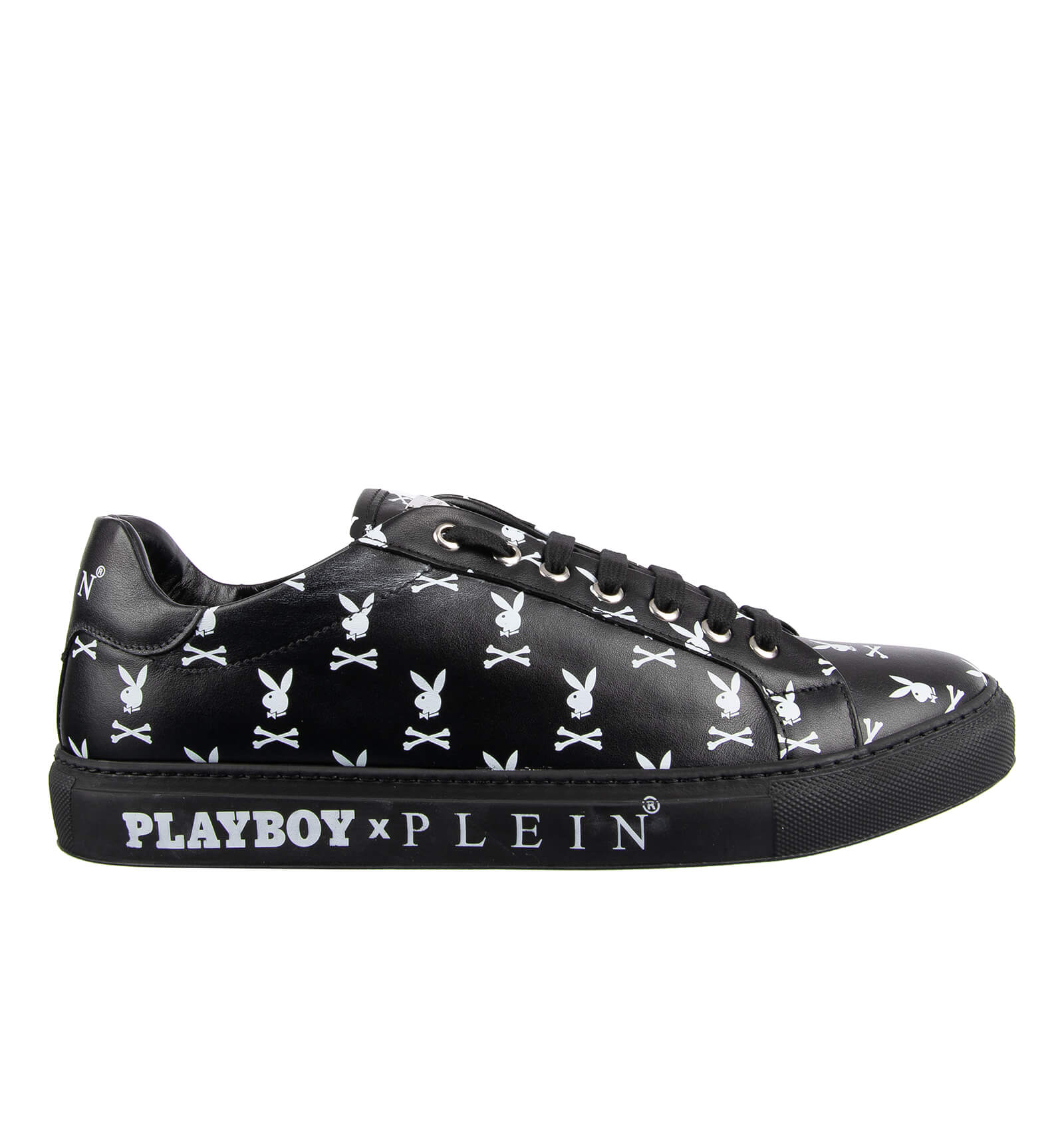Philipp Plein Low-Top Skull Printed Leather Sneaker Black | FASHION ROOMS