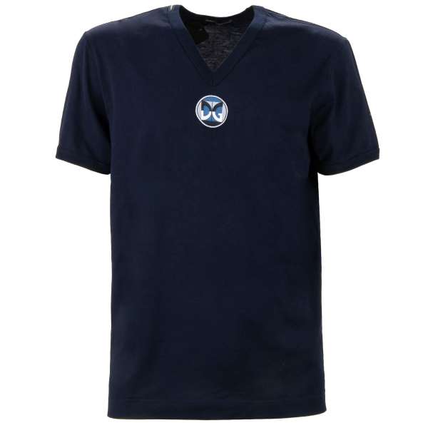 Baumwolle T-Shirt mit Gio Ponti Design DG Logo Stickerei in Blau von DOLCE & GABBANA