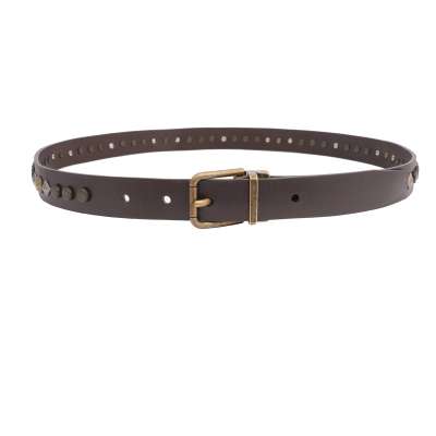 Metal Studs Pearl Buckle Leather Belt Brown 95 38