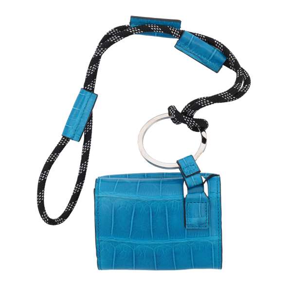 Leather wallet bag / shoulder bag with detachable ring strap and functional pockets in blue by DOLCE & GABBANA