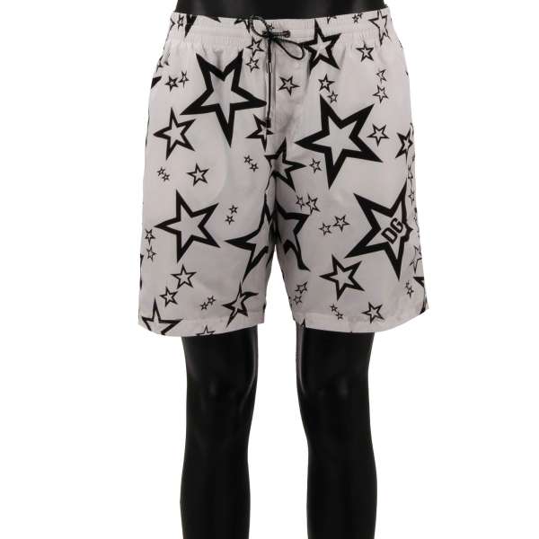 Badeshorts / Badehose mit Blumen und Logo Print, Logo patch, Innenslip und Taschen von DOLCE & GABBANA Beachwear