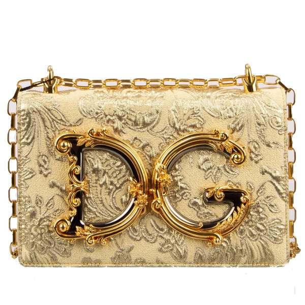 Dolce & Gabbana Baroque Brocade Logo Clutch Crossbody Bag DG GIRLS Gold  Yellow