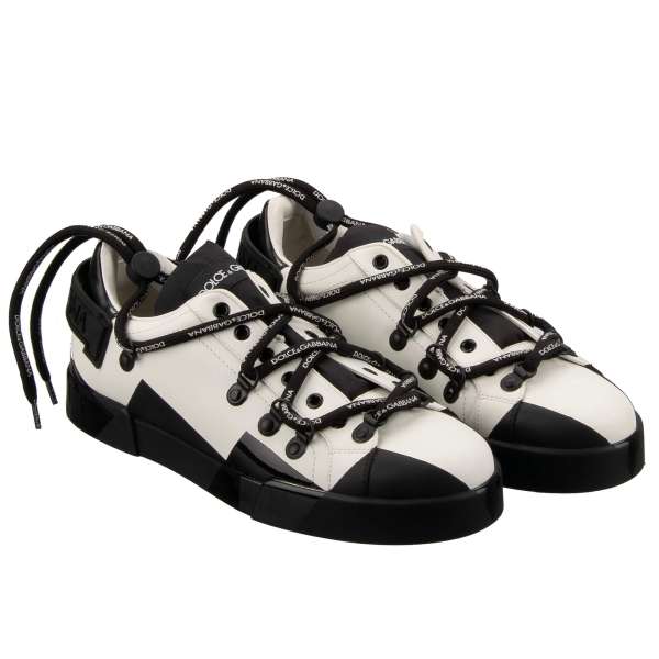 Low-Top Sneaker PORTOFINO Light for Men with DG Logo in black and white by DOLCE & GABBANA