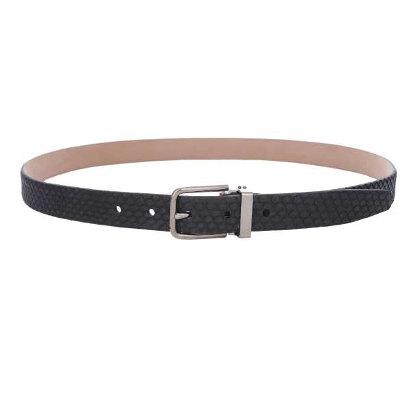 Lizard Leather belt with metal buckle in blue by DOLCE & GABBANA