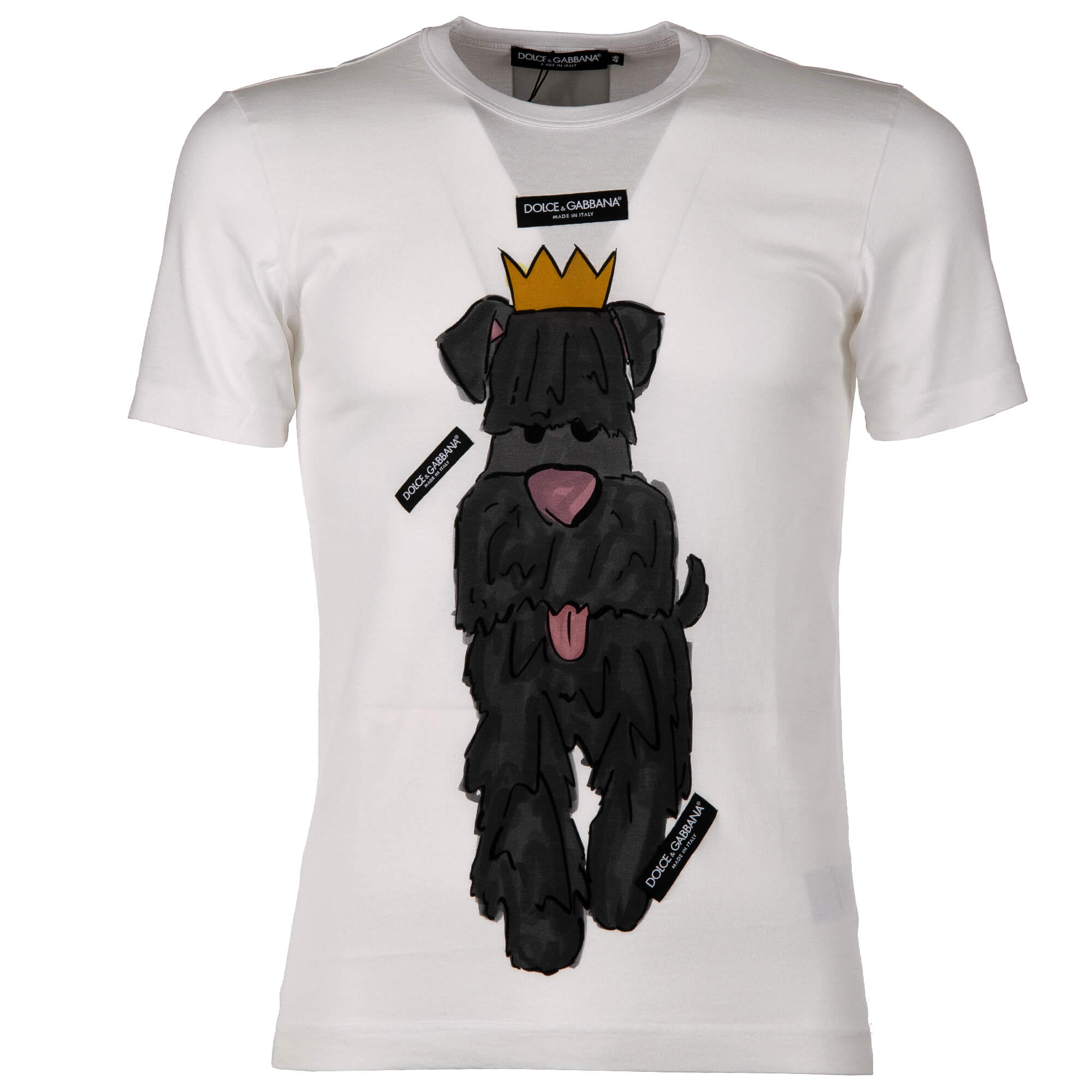 Dolce & Gabbana Cotton T-Shirt with Dog Print and Logo Patches