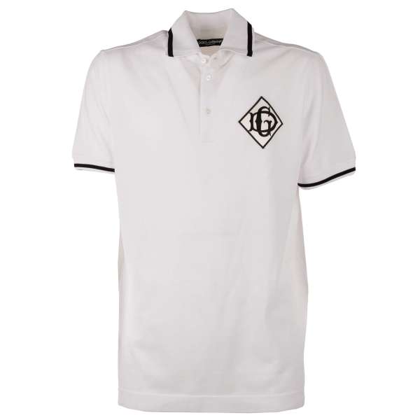 Cotton Polo Shirt with velvet DG logo sticker in front by DOLCE & GABBANA