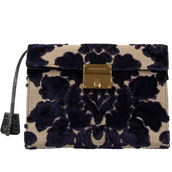 Unisex floral clutch bag CLEO made of Velvet Brocade and Caiman Leather with a key lock by DOLCE & GABBANA