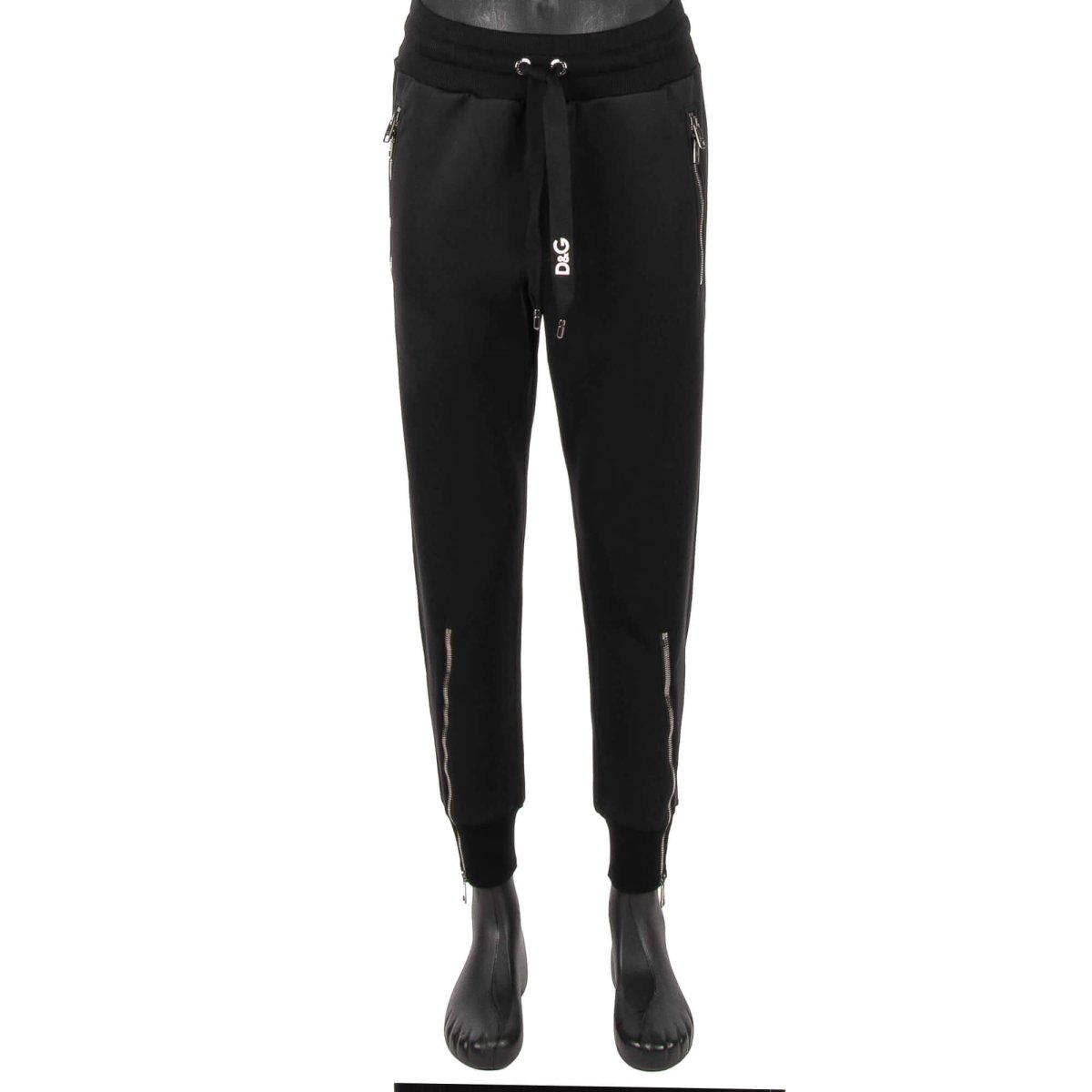 Dolce Gabbana Jogging Track Pants with Zip Details Pockets and Logo Black FASHION ROOMS