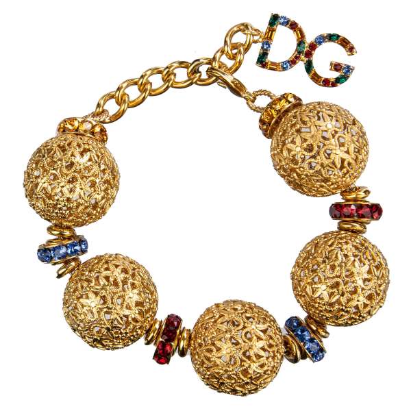 Dolce & Gabbana DG Logo Crystal Embellished Bracelet Gold