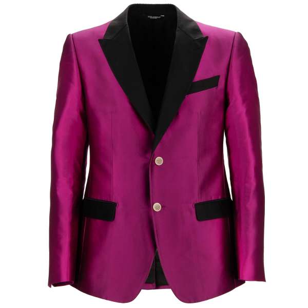 Sakko / Blazer SICILIA aus Seide mit Kontrast spitzem Revers in Pink und Schwarz von DOLCE & GABBANA