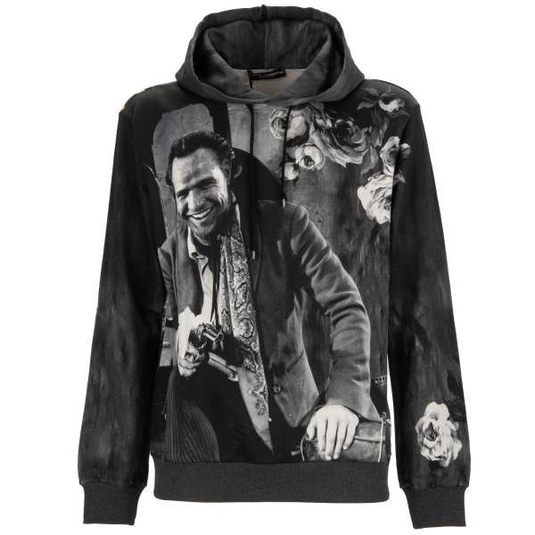 Hooded Sweater / Hoodie with Marlon Brando photograph by Sam Shaw print in black and white by DOLCE & GABBANA 