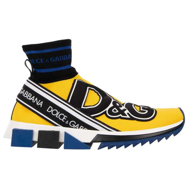 Elastic Slip-On Sneaker SORRENTO with Dolce&Gabbana Logo stripes in yellow, white black and blue by DOLCE & GABBANA