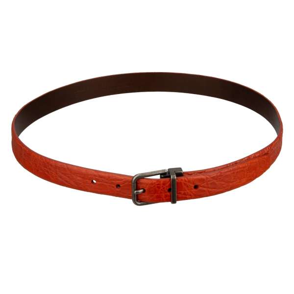 Crocodile Leather belt with gun metal buckle in orange red by DOLCE & GABBANA