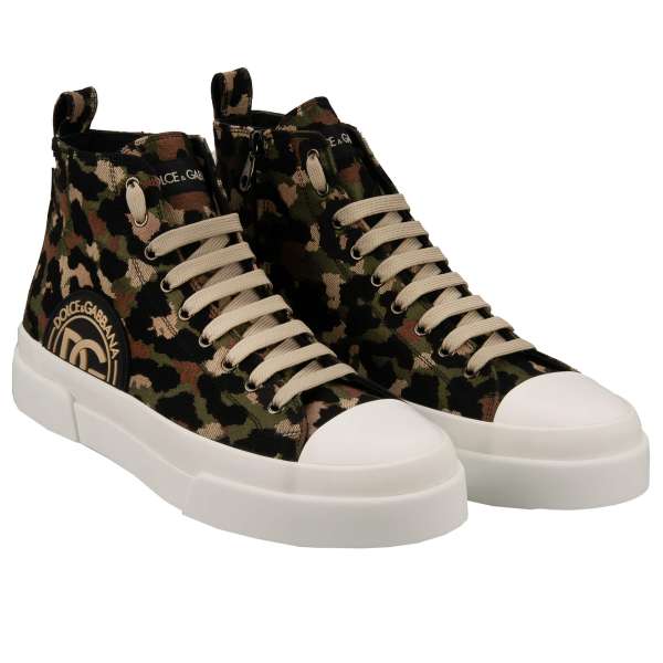 Lace High Top Leopard Military Pattern Sneaker PORTOFINO with DG logo by DOLCE & GABBANA