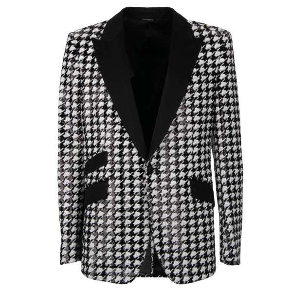 Houndstooth pattern sequined tuxedo / blazer with a contrast peak black lapel by DOLCE & GABBANA