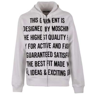 Design Writing Print Sweater Jacket Hoody White Black 54 XL