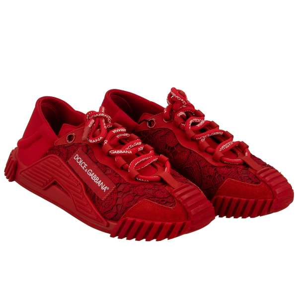 Taormina Lace Sneaker NS1 with DG logo in red by DOLCE & GABBANA