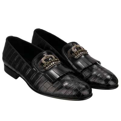 Crystal Crown Croco Loafer Shoes LUKAS Black 44 UK 10