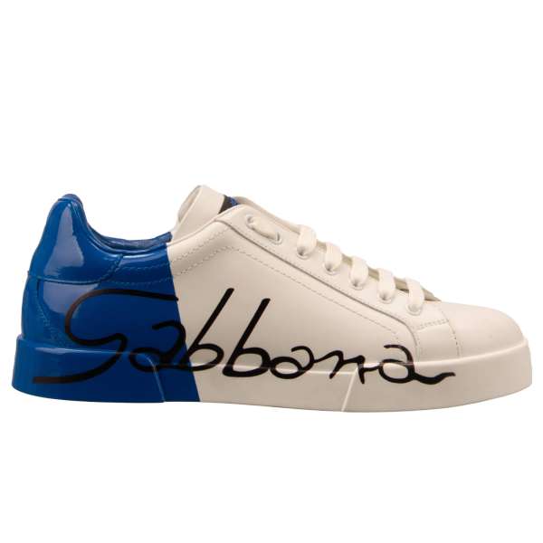 Low-Top Sneaker PORTOFINO Light for Men with blue painting and logo by DOLCE & GABBANA