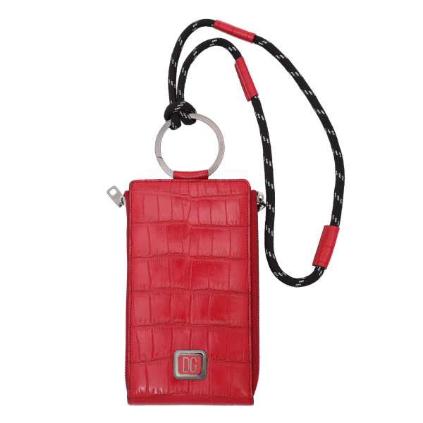 Crocodile Leather wallet bag / shoulder bag with detachable ring strap and functional pockets in red by DOLCE & GABBANA