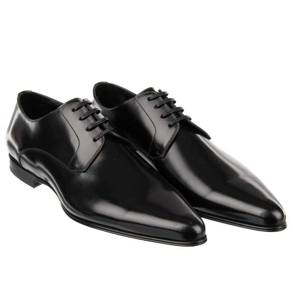 Formal pointed derby shoes JAMES BOND made of leather in black by DOLCE & GABBANA