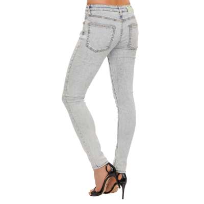 Virgil Abloh Logo Heftklammer Slim Fit Skinny Jeans Hose Blau 26 S