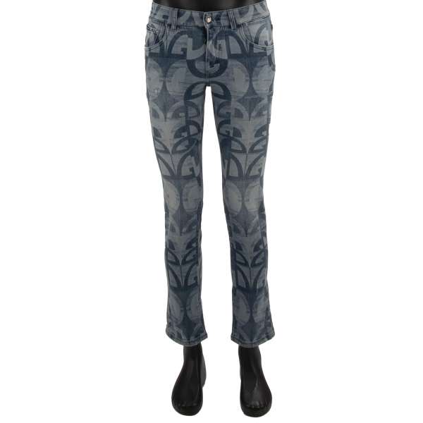 Distressed Gio Ponti Design Schmal geschnittene 5-Pockets Jeans SKINNY mit DG Logo Stickerei Patch in blau von DOLCE & GABBANA 