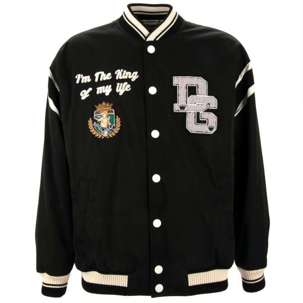 Gefütterte Oversize College / Bomberjacke "I'm the King of my Life" mit Royal Motiv und DG Logo Stickerei  von DOLCE & GABBANA