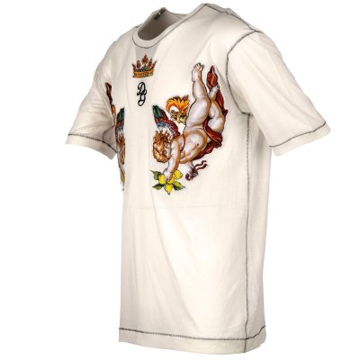 Dolce & Gabbana Cotton T-Shirt with Angel, Crown Silk Patches and Logo  White | FASHION ROOMS