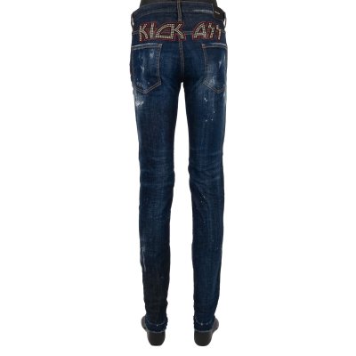 Dsquared2 Distressed SKINNY DAN JEAN Maple Logo Jeans Pants Blue | FASHION  ROOMS