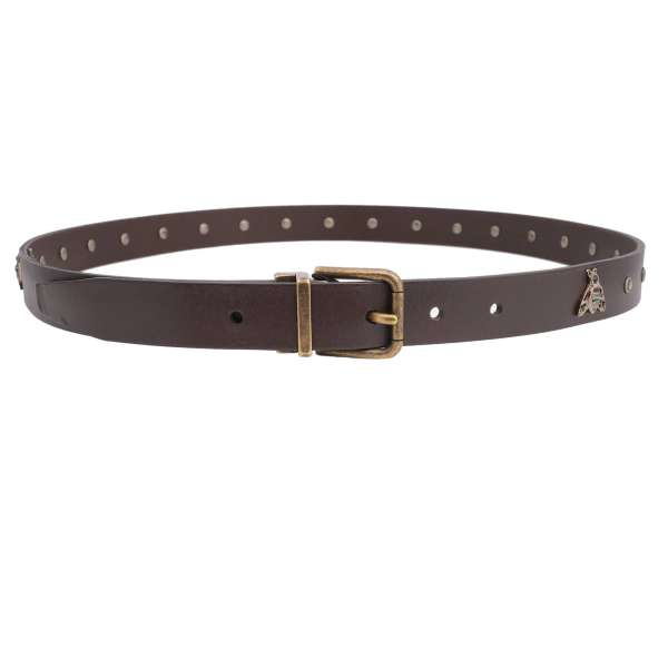 Leather belt with DG Logo metal buckle plate in brown by DOLCE & GABBANA