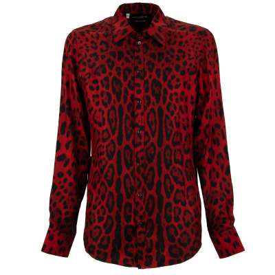 Leopard Print Silk Shirt MARTINI Red Black 40 M