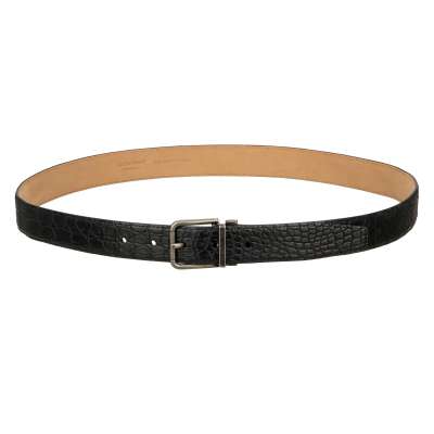 Gun Metal Buckle Croco Leather Belt Black 95 38