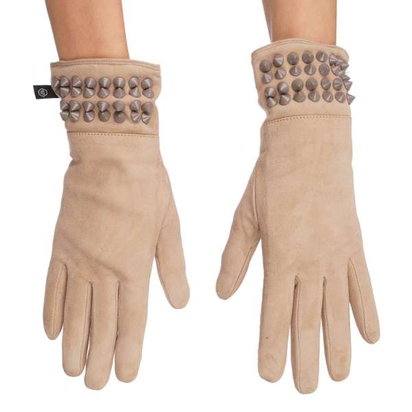 "Diva" Leather and Cashmere Lining Mid-Gloves with studs by PHILIPP PLEIN 