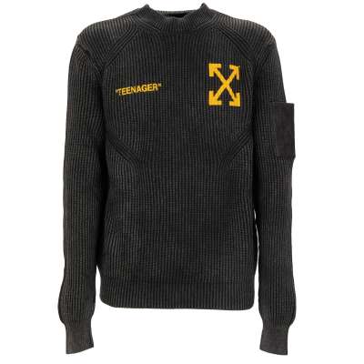 Virgil Abloh Knitted Flamed Bart Cash Sweater with Patch Camel Black M