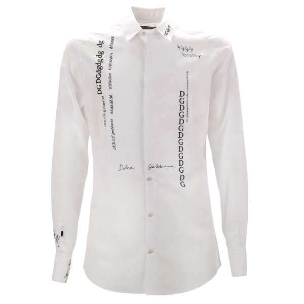 Cotton shirt with baroque jacquard elements and crystal buttons in white by DOLCE & GABBANA  - GOLD Line 