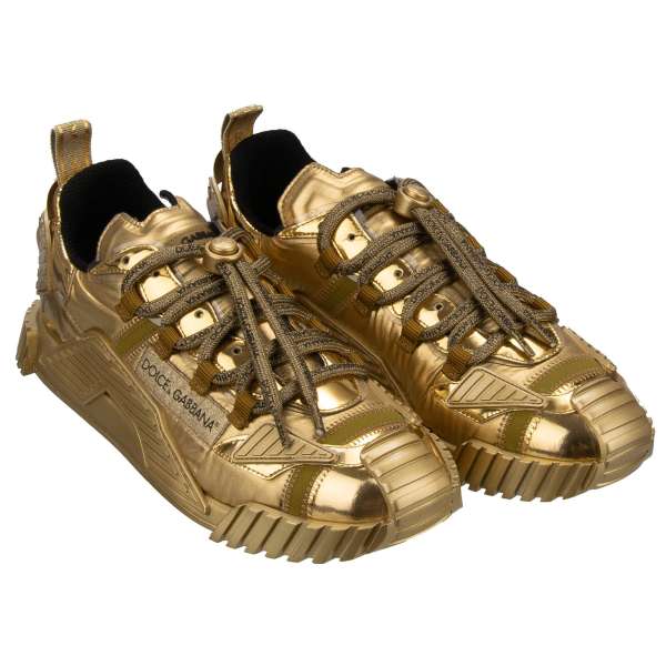 Low-Top Men Sneaker NS1 with DG logo lace in gold by DOLCE & GABBANA