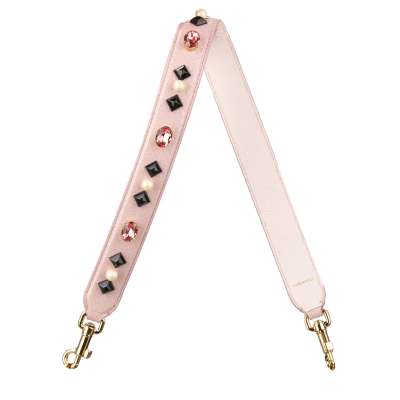 Kristall Perlen Nieten Leder Schulterriemen Strap für Tasche Rose Pink 