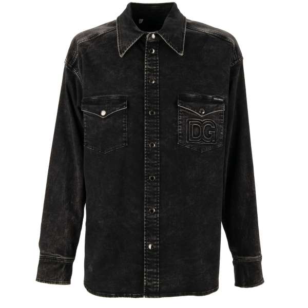 Oversize Jeans / Denim shirt with DG Logo and two front pockets in gray by DOLCE & GABBANA