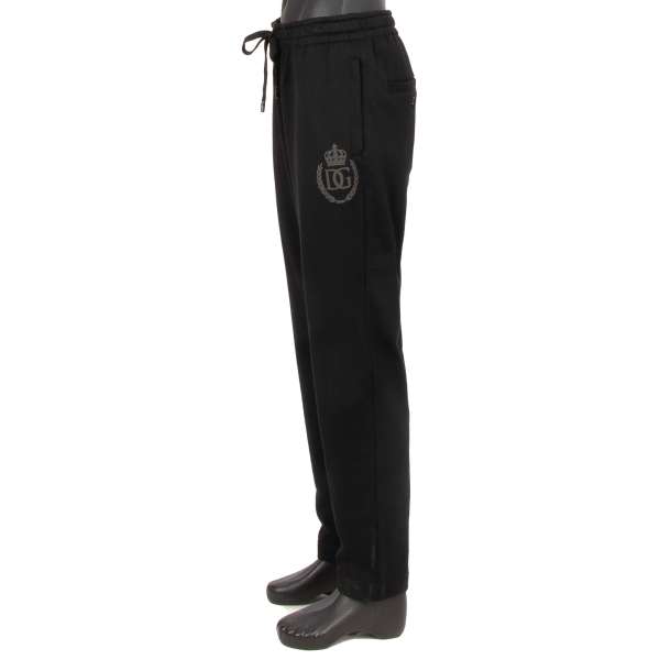 Cotton Track Pants / Joggings Pants with embroidered crown, logo print, elastic waist and zipped pockets by DOLCE & GABBANA